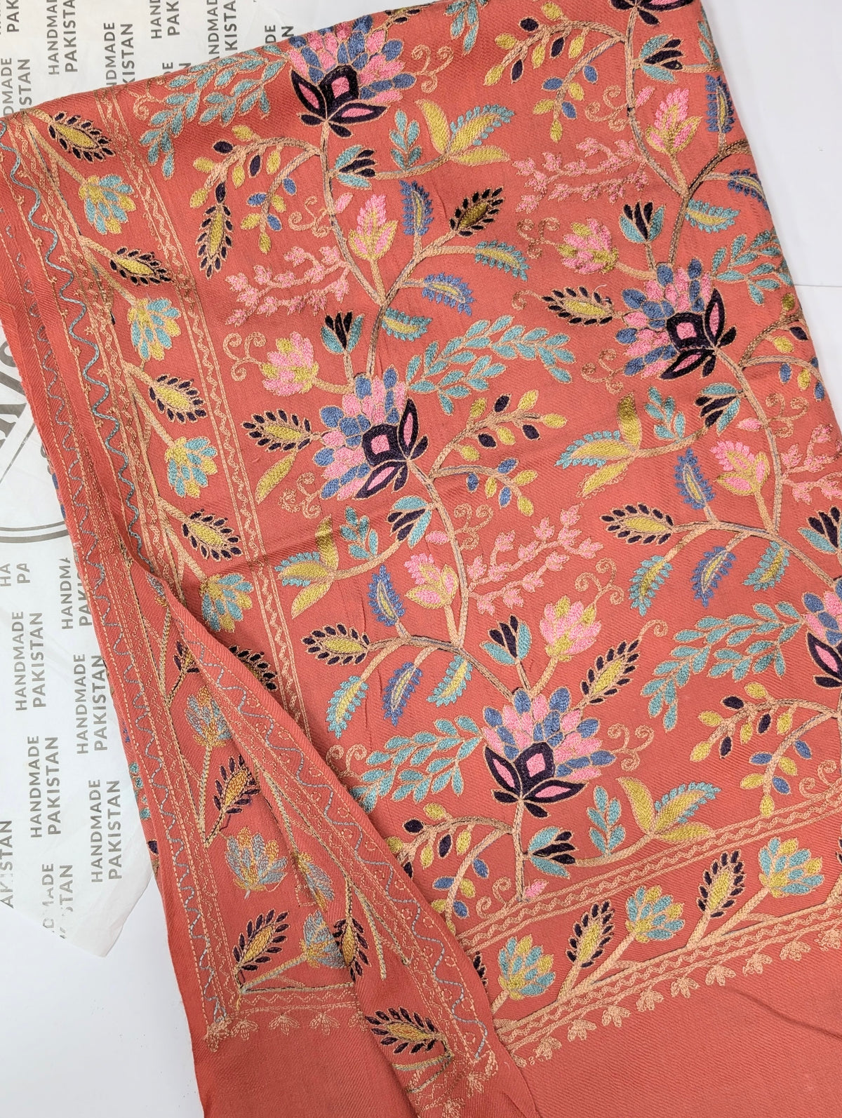 Kashmiri Jaal Shawl | Full Embroidered Shawl Resham Work Aar Embroidery | Pink