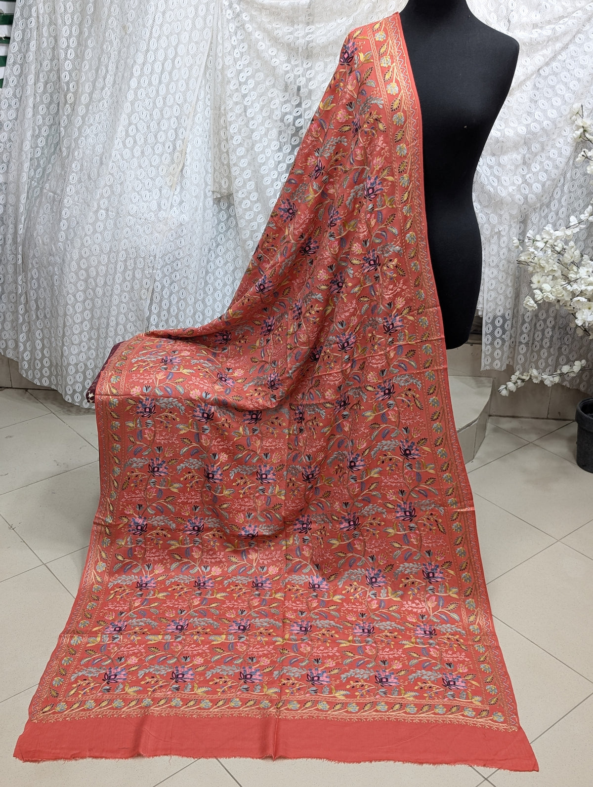 Kashmiri Jaal Shawl | Full Embroidered Shawl Resham Work Aar Embroidery | Pink