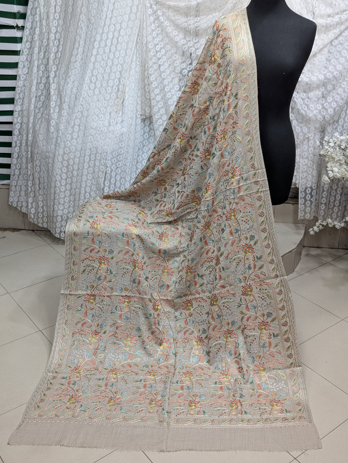 Kashmiri Jaal Shawl | Full Embroidered Shawl Resham Work Aar Embroidery | Skin