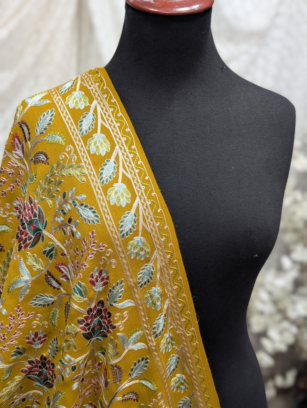 Kashmiri Jaal Shawl | Full Embroidered Shawl Resham Work Aar Embroidery | Mustard