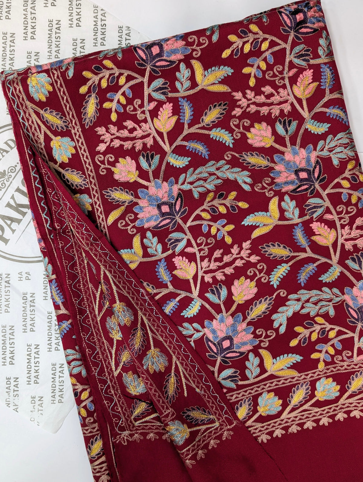 Kashmiri Jaal Shawl | Full Embroidered Shawl Resham Work Aar Embroidery | Maroon