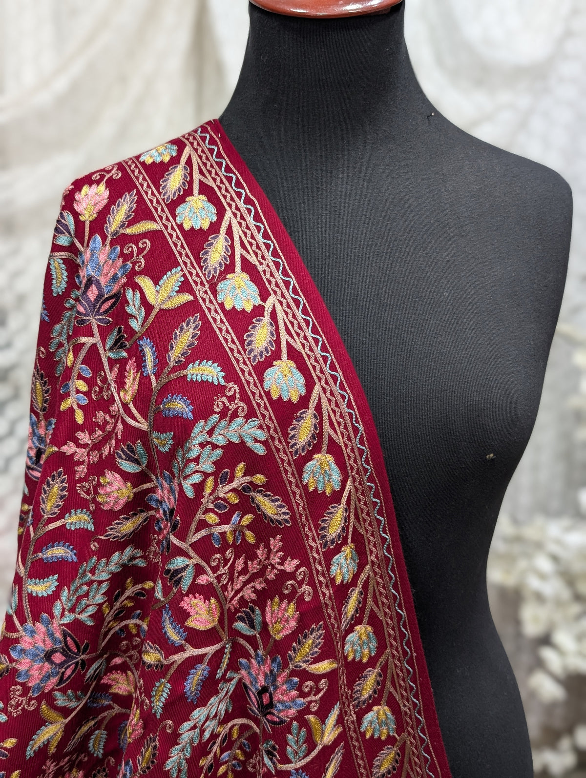 Kashmiri Jaal Shawl | Full Embroidered Shawl Resham Work Aar Embroidery | Maroon