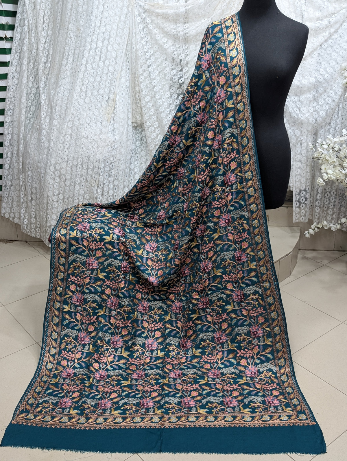 Kashmiri Jaal Shawl | Full Embroidered Shawl Resham Work Aar Embroidery | Zinc