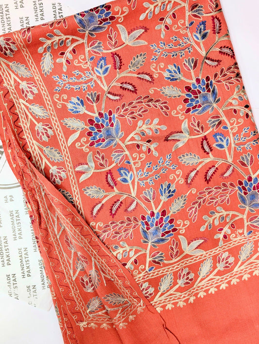 Kashmiri Jaal Shawl | Full Embroidered Shawl Resham Work Aar Embroidery | Pink