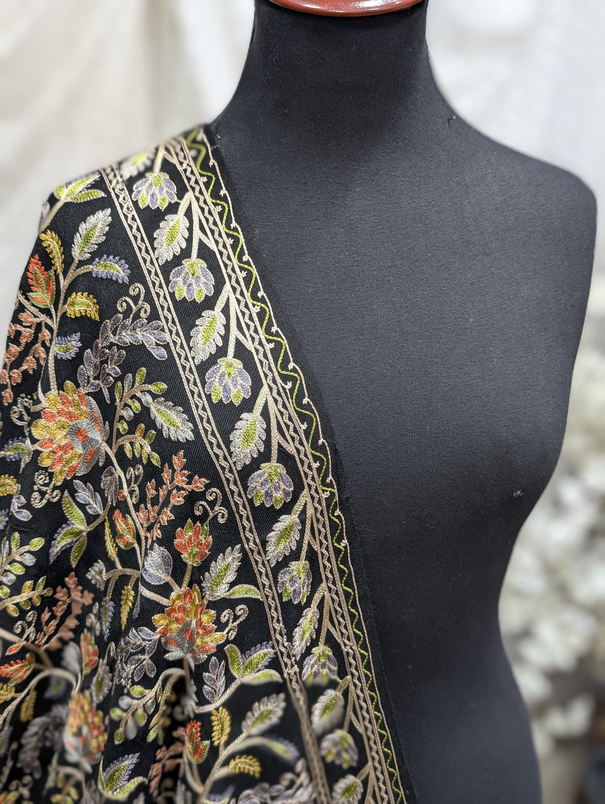 Kashmiri Jaal Shawl | Full Embroidered Shawl Resham Work Aar Embroidery | Black