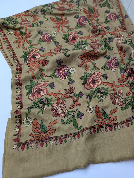 Gulabkar Pashmina Embroidered Shawl Fancy Tilla and Thread Work Perfect Gift | Skin