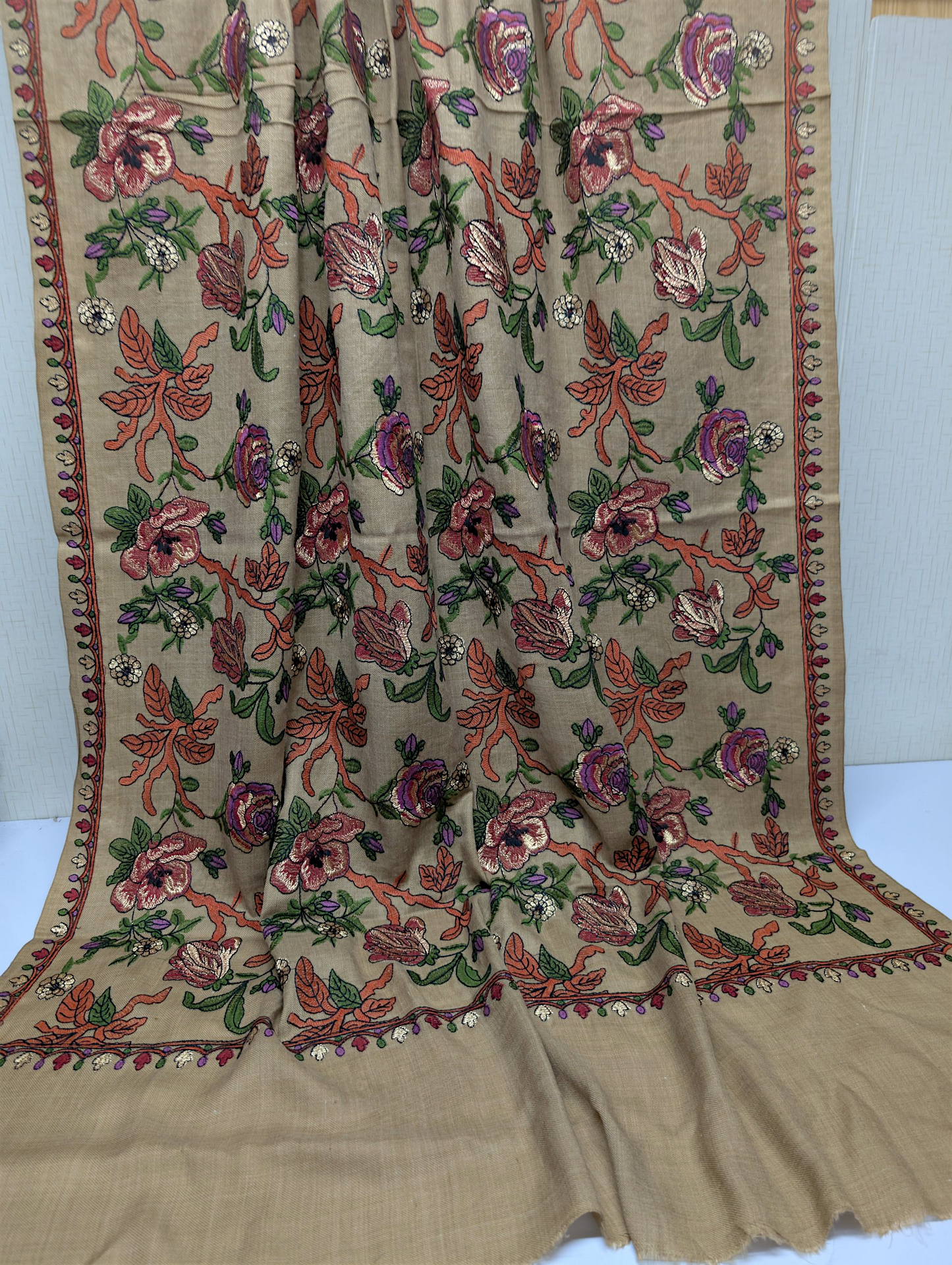 Gulabkar Pashmina Embroidered Shawl Fancy Tilla and Thread Work Perfect Gift | Skin