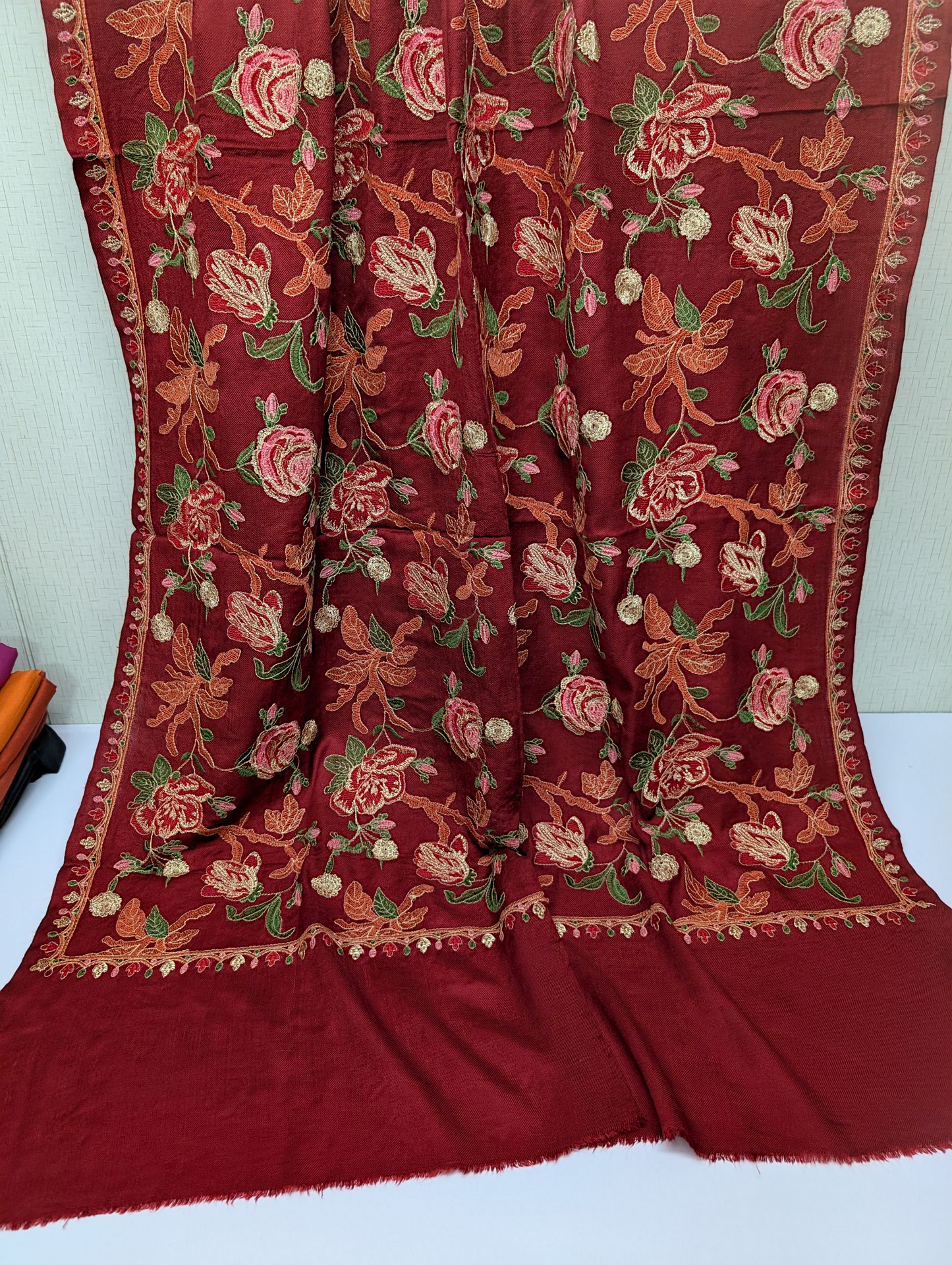 Gulabkar Pashmina Embroidered Shawl Fancy Tilla and Thread Work Perfect Gift | Maroon