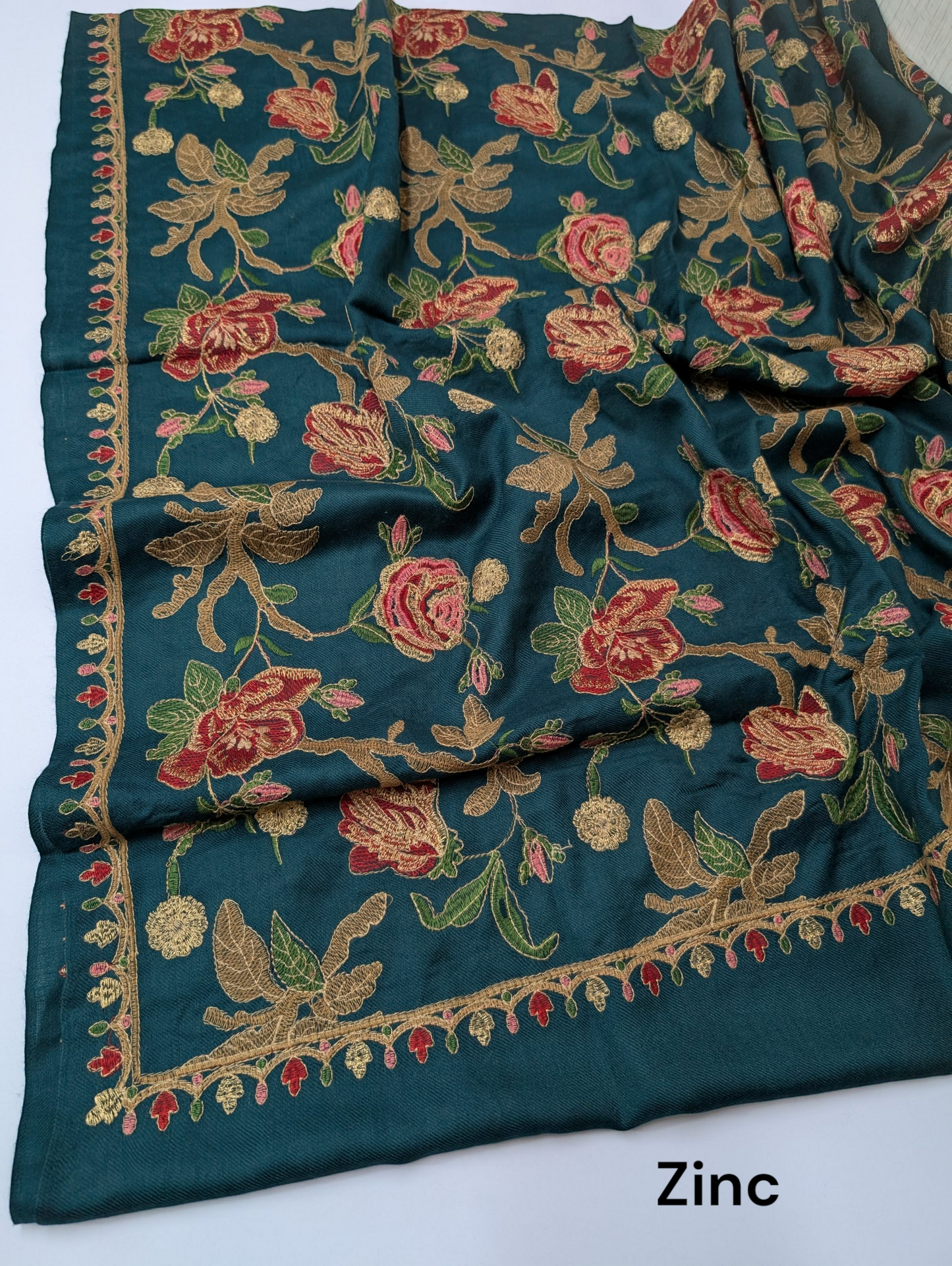Gulabkar Pashmina Embroidered Shawl Fancy Tilla and Thread Work Perfect Gift | Zinc
