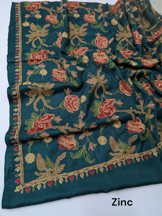 Gulabkar Pashmina Embroidered Shawl Fancy Tilla and Thread Work Perfect Gift | Zinc