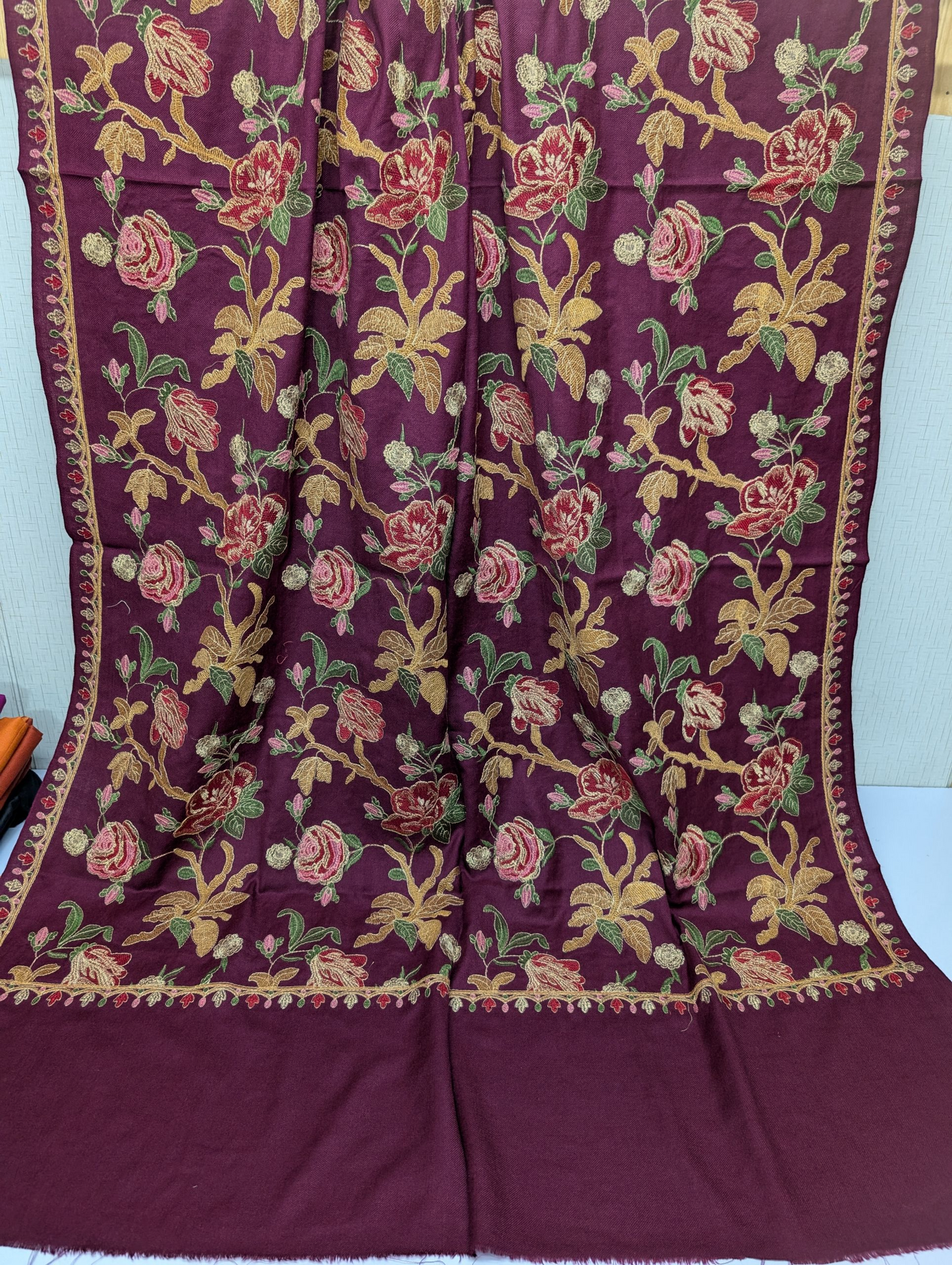 Gulabkar Pashmina Embroidered Shawl Fancy Tilla and Thread Work Perfect Gift | Magenta