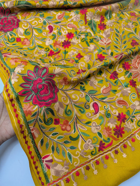 Pashmina Shawl Full Size | Kashmiri Embroidery | Mustard