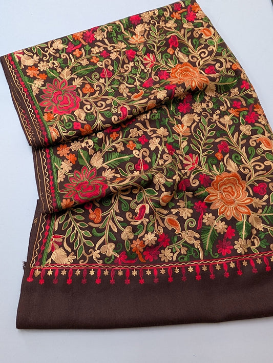 Pashmina Shawl Full Size | Kashmiri Embroidery | Brown