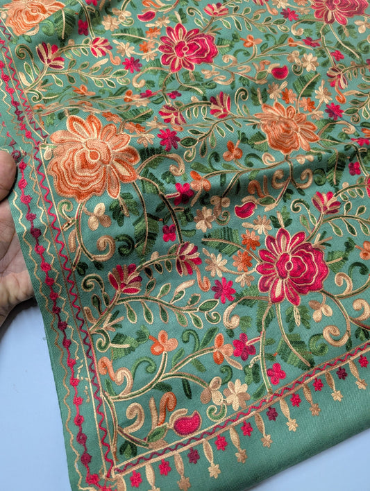 Pashmina Shawl Full Size | Kashmiri Embroidery | Pista Green