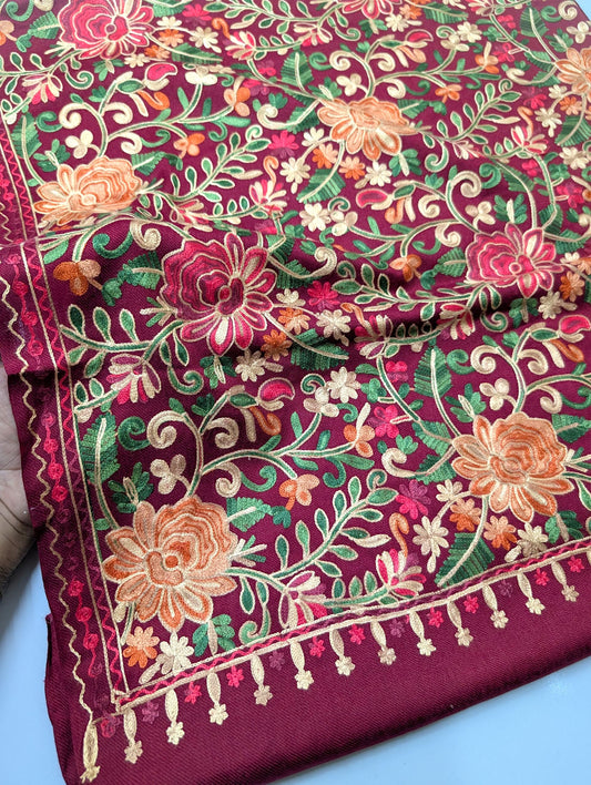 Pashmina Shawl Full Size | Kashmiri Embroidery | Maroon