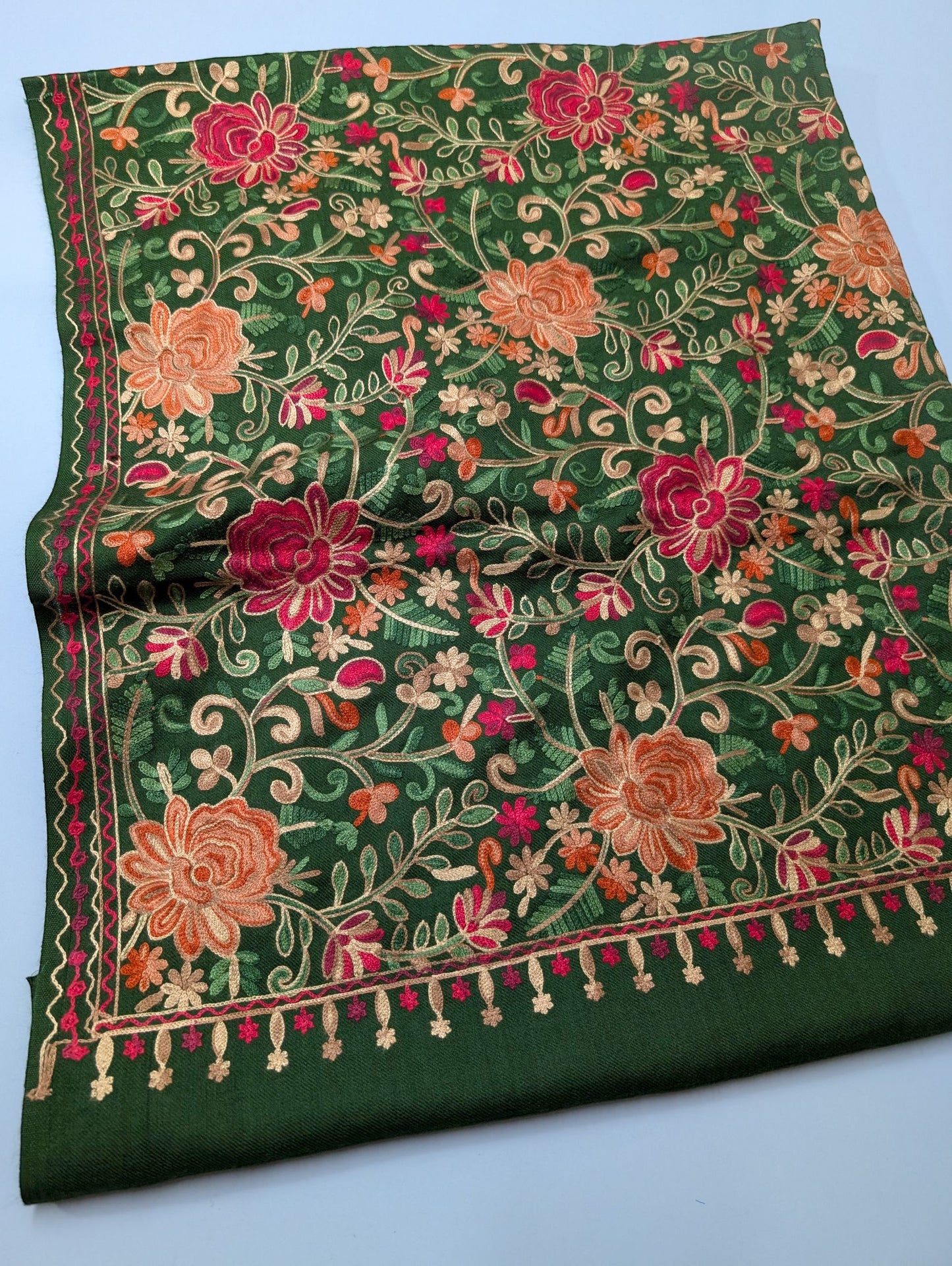 Pashmina Shawl Full Size | Kashmiri Embroidery | Dark Green