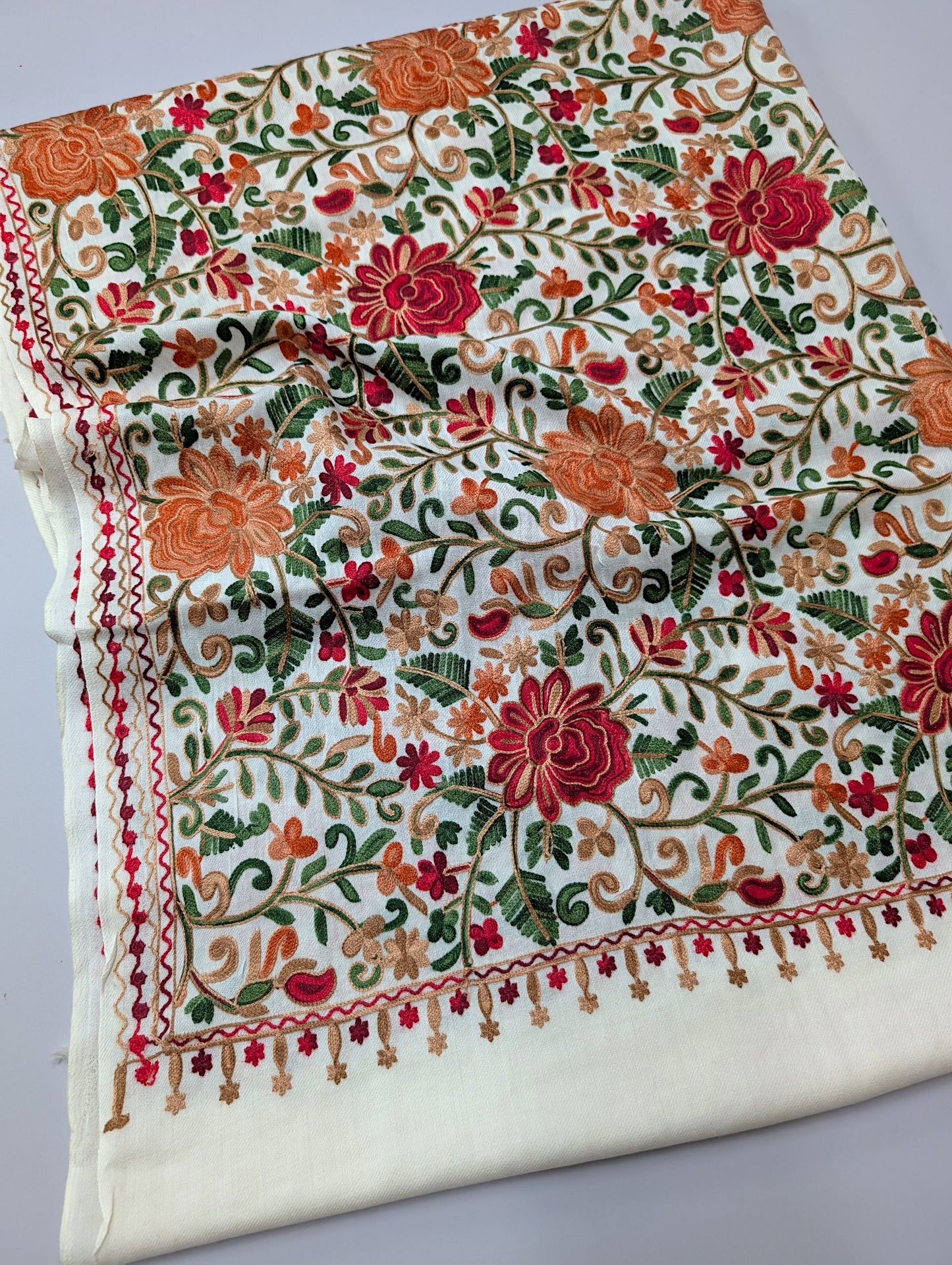 Pashmina Shawl Full Size | Kashmiri Embroidery | White