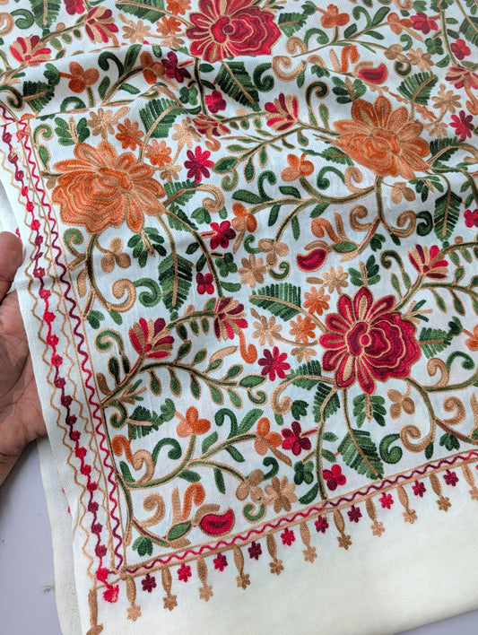 Pashmina Shawl Full Size | Kashmiri Embroidery | White