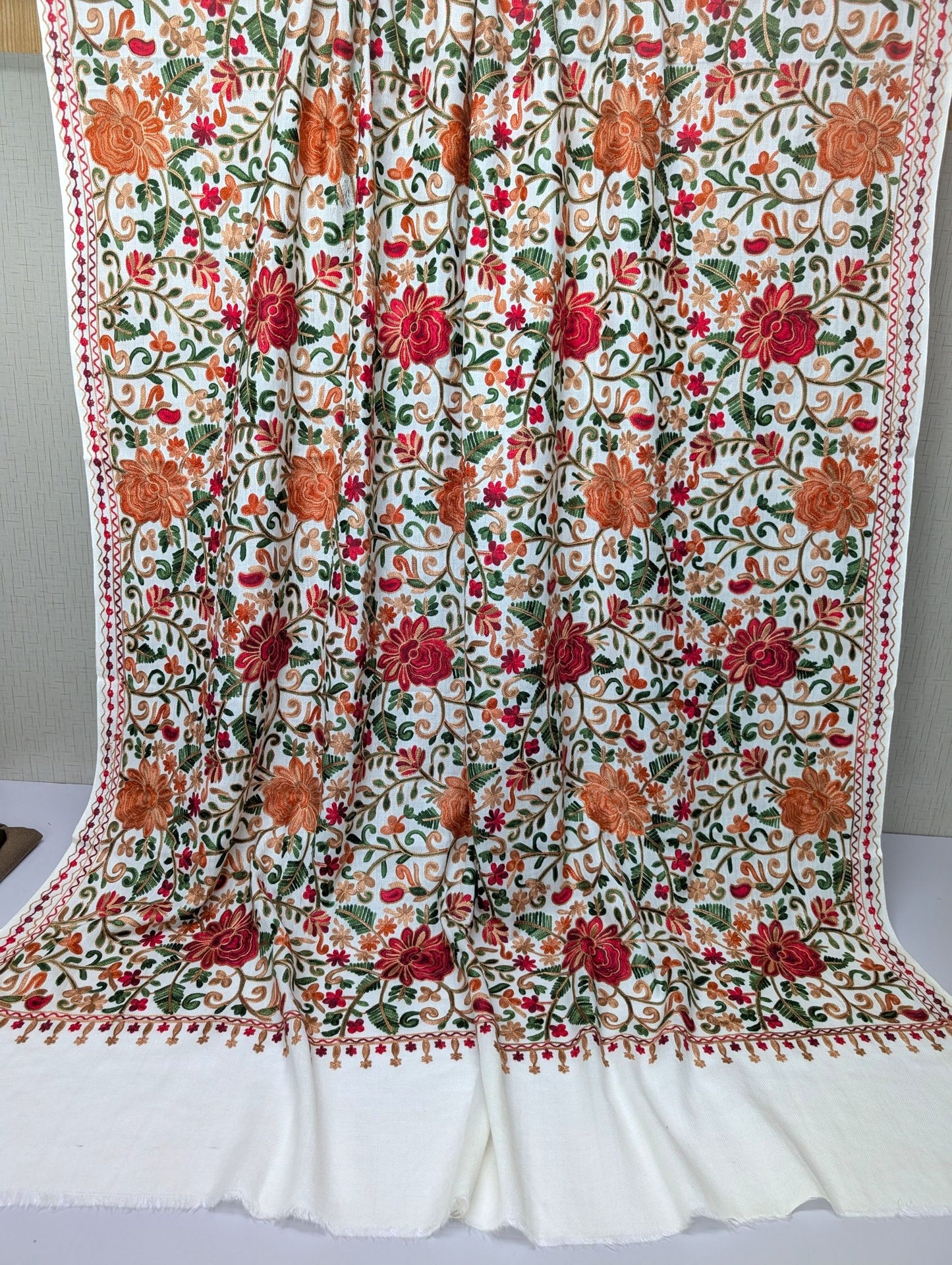 Pashmina Shawl Full Size | Kashmiri Embroidery | White