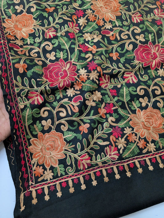 Pashmina Shawl Full Size | Kashmiri Embroidery | Black
