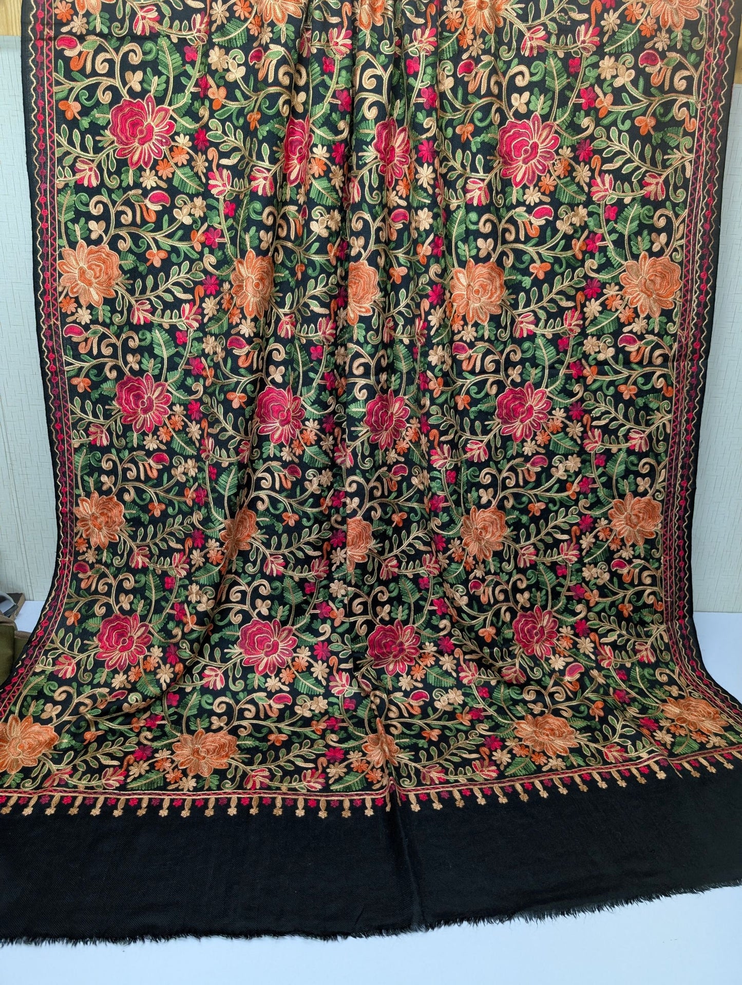 Pashmina Shawl Full Size | Kashmiri Embroidery | Black