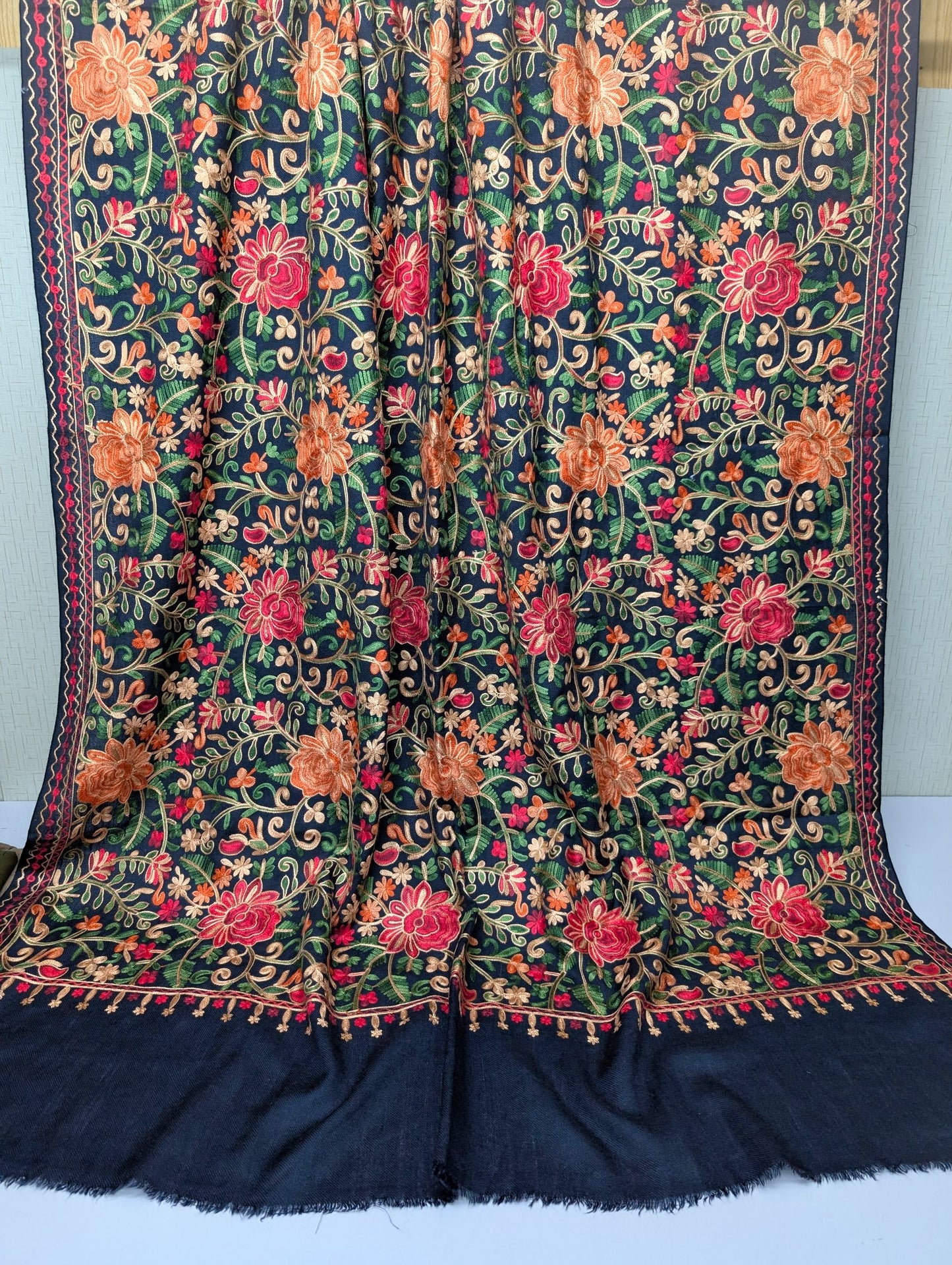 Pashmina Shawl Full Size | Kashmiri Embroidery | Navy Blue