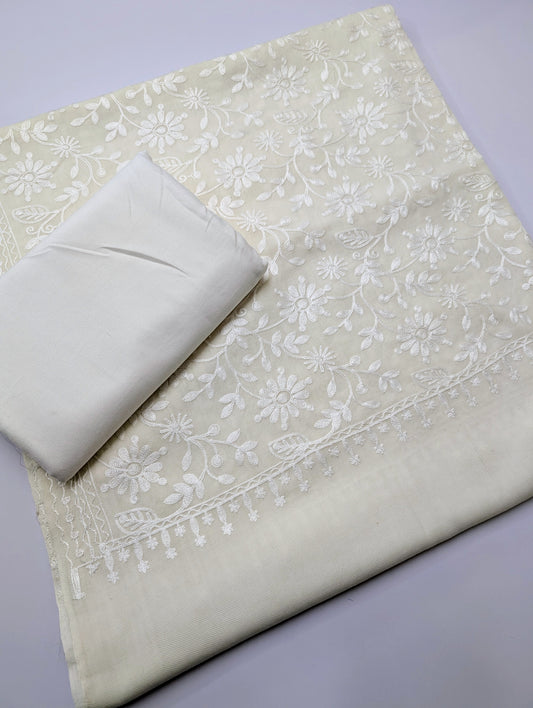 Pashmina 3 Piece Suit | Embroidered Shawl with Plain Suit Marina