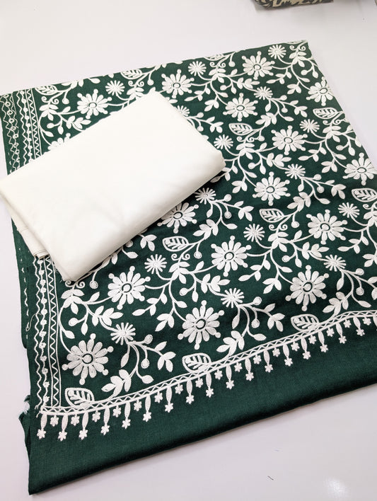 Pashmina 3 Piece Suit | Embroidered Shawl with Plain Suit Marina