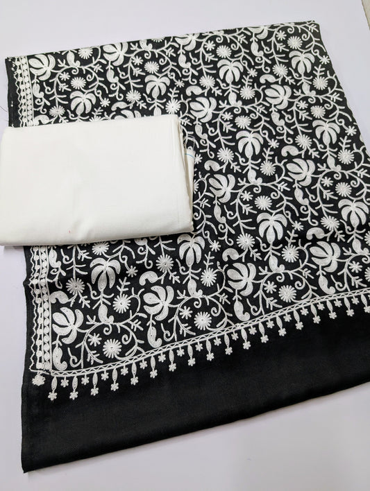Pashmina 3 Piece Suit | Embroidered Shawl with Plain Suit Marina
