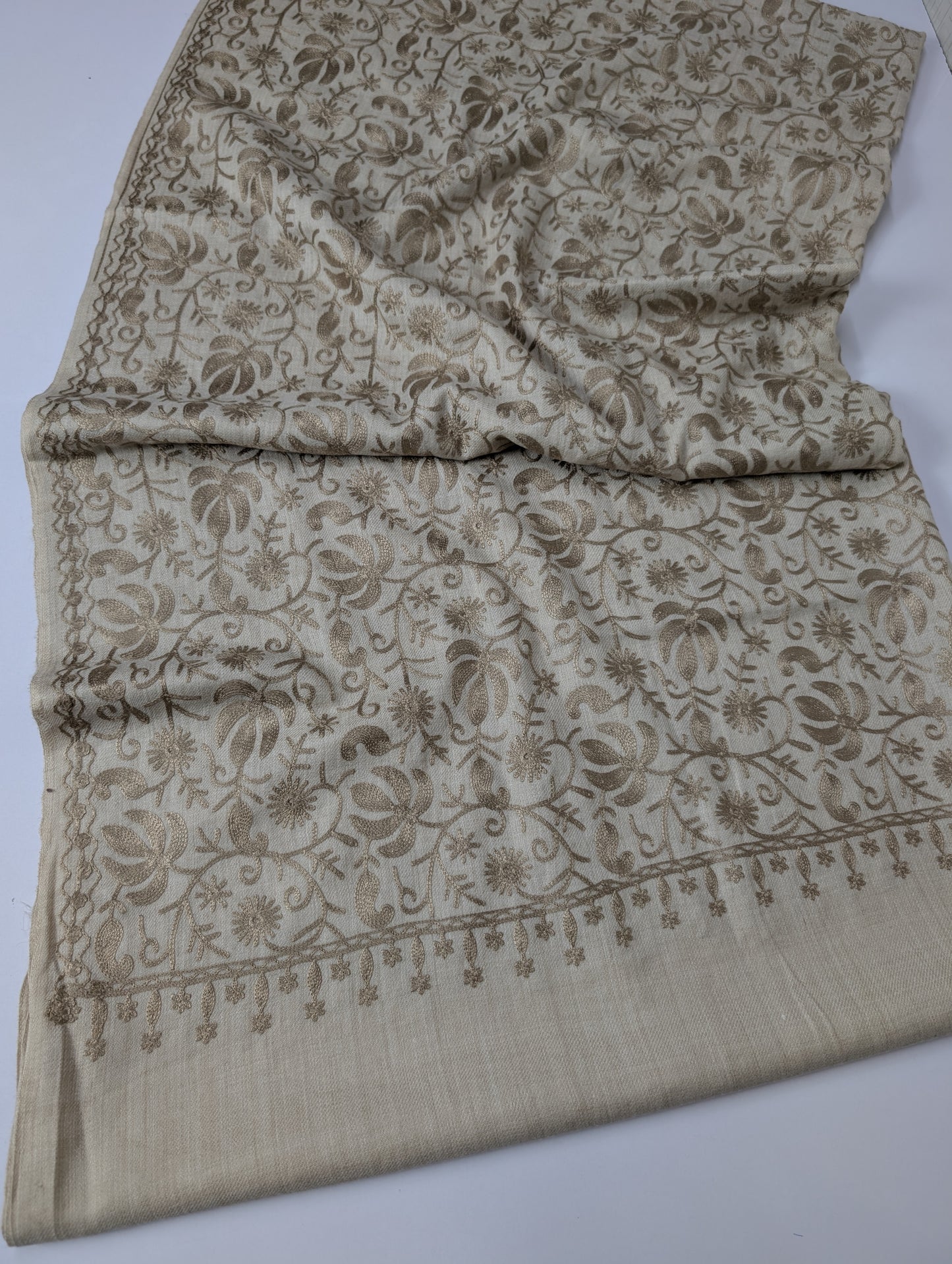 Pashmina Embroidered Shawl | Kashmiri Aar Work Embroidery | Light Skin