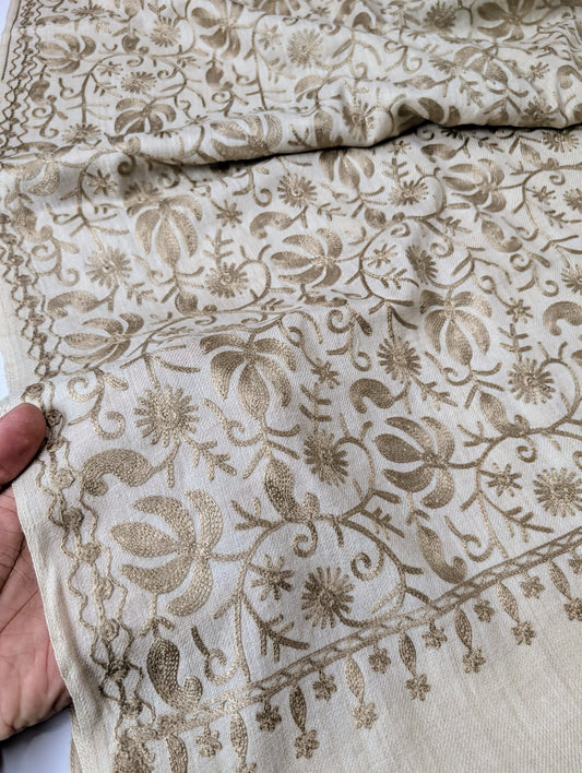 Pashmina Embroidered Shawl | Kashmiri Aar Work Embroidery | Light Skin