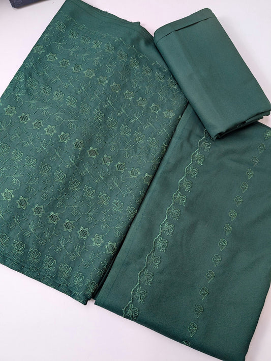 Marina Chikankari 3 Piece Suit With Marina Shawl | Green
