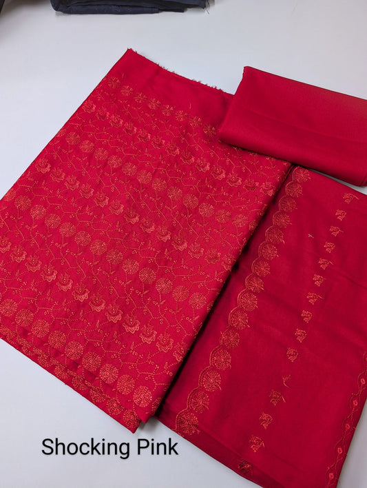 Marina Chikankari 3 Piece Suit With Marina Shawl | Shocking Pink