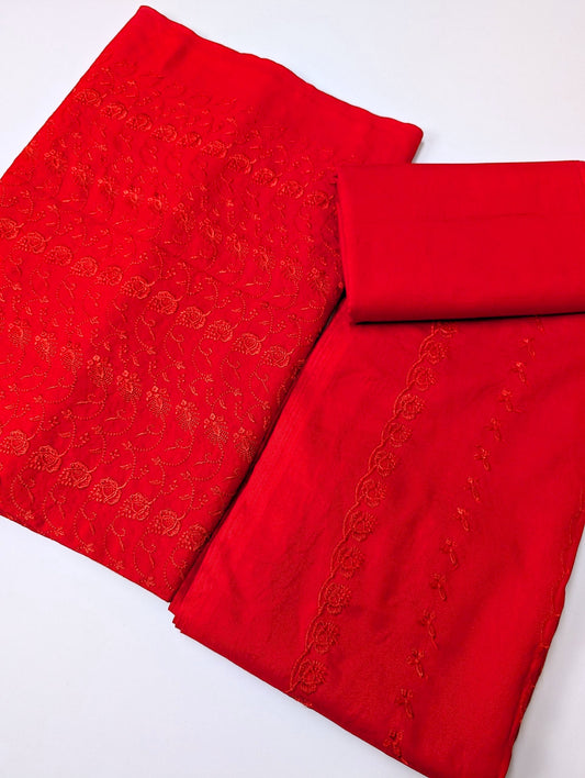 Marina Chikankari 3 Piece Suit With Marina Shawl | Red