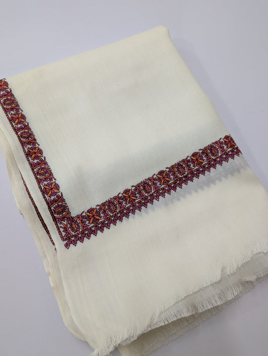 Hashia Border Embroidered Pashmina Shawl Best Selling Shawl Perfect Gift | Off White