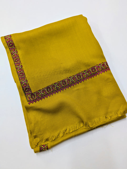 Hashia Border Embroidered Pashmina Shawl Best Selling Shawl Perfect Gift | Mustard