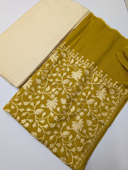 Pashmina 3 Piece Suit | Embroidered Shawl with Plain Suit Marina