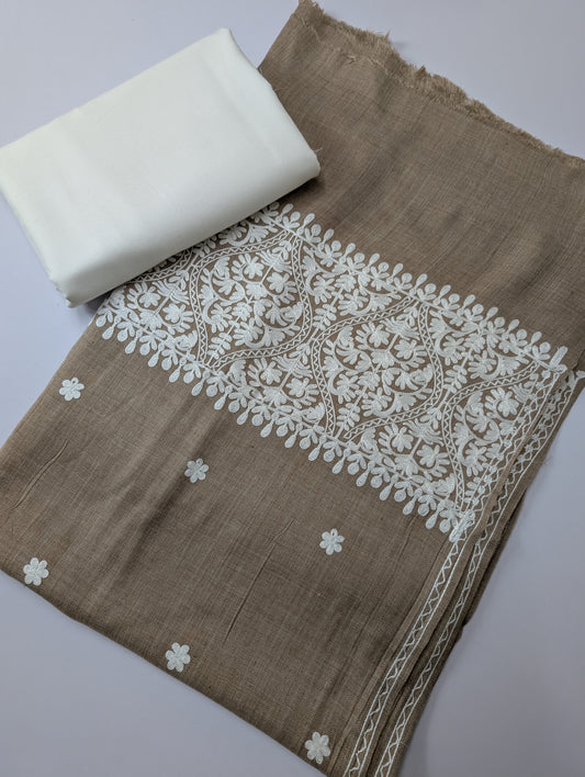 Pashmina 3 Piece Suit | Embroidered Shawl with Plain Suit Marina