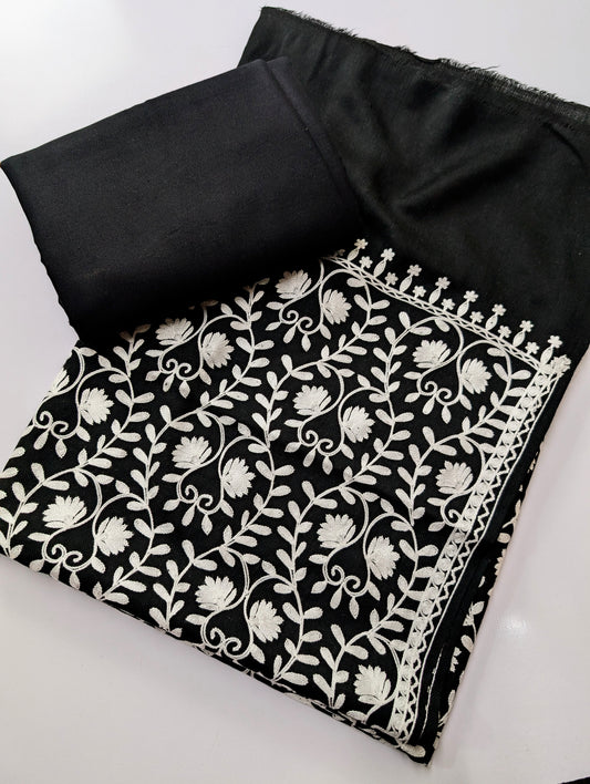 Pashmina 3 Piece Suit | Embroidered Shawl with Plain Suit Marina