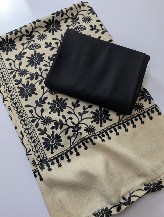 Pashmina 3 Piece Suit | Embroidered Shawl with Plain Suit Marina