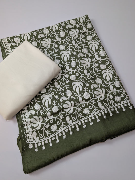 Pashmina 3 Piece Suit | Embroidered Shawl with Plain Suit Marina