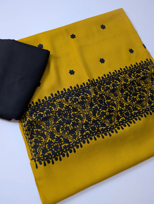 Pashmina 3 Piece Suit | Embroidered Shawl with Plain Suit Marina
