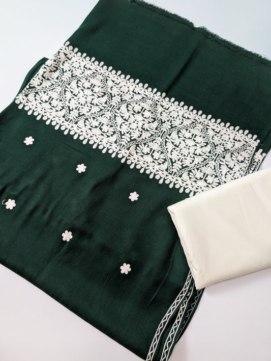 Pashmina 3 Piece Suit | Embroidered Shawl with Plain Suit Marina