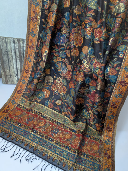Luxury Kani Silk Shawl, Wedding Wrap Perfect Gift Made in Kashmir | Black