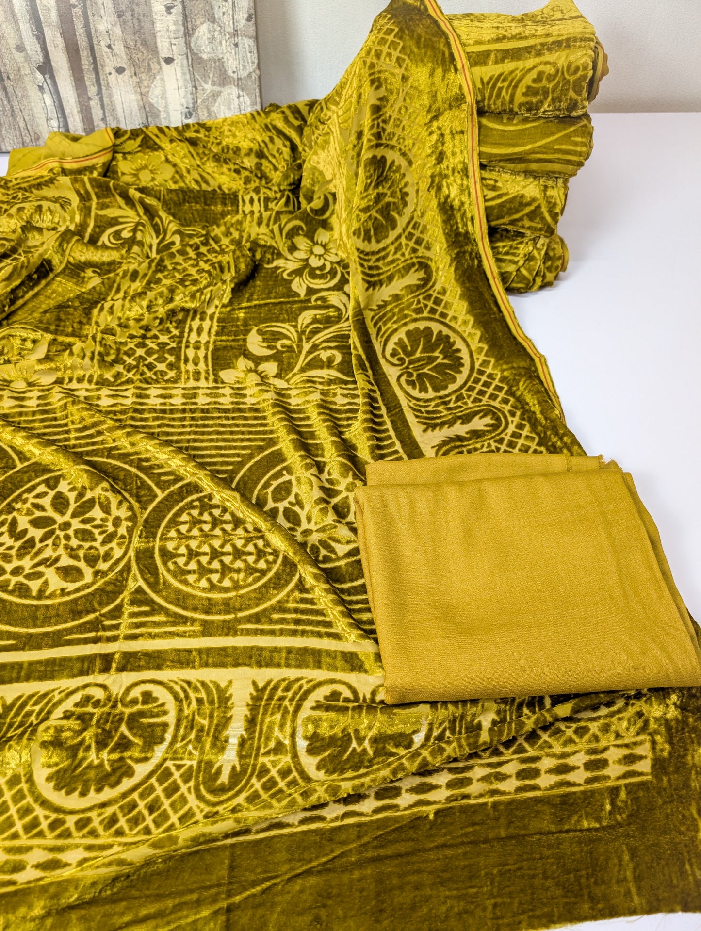 3 Piece Suit | Moonlight Marina with Palachi Shawl | Mehndi Green