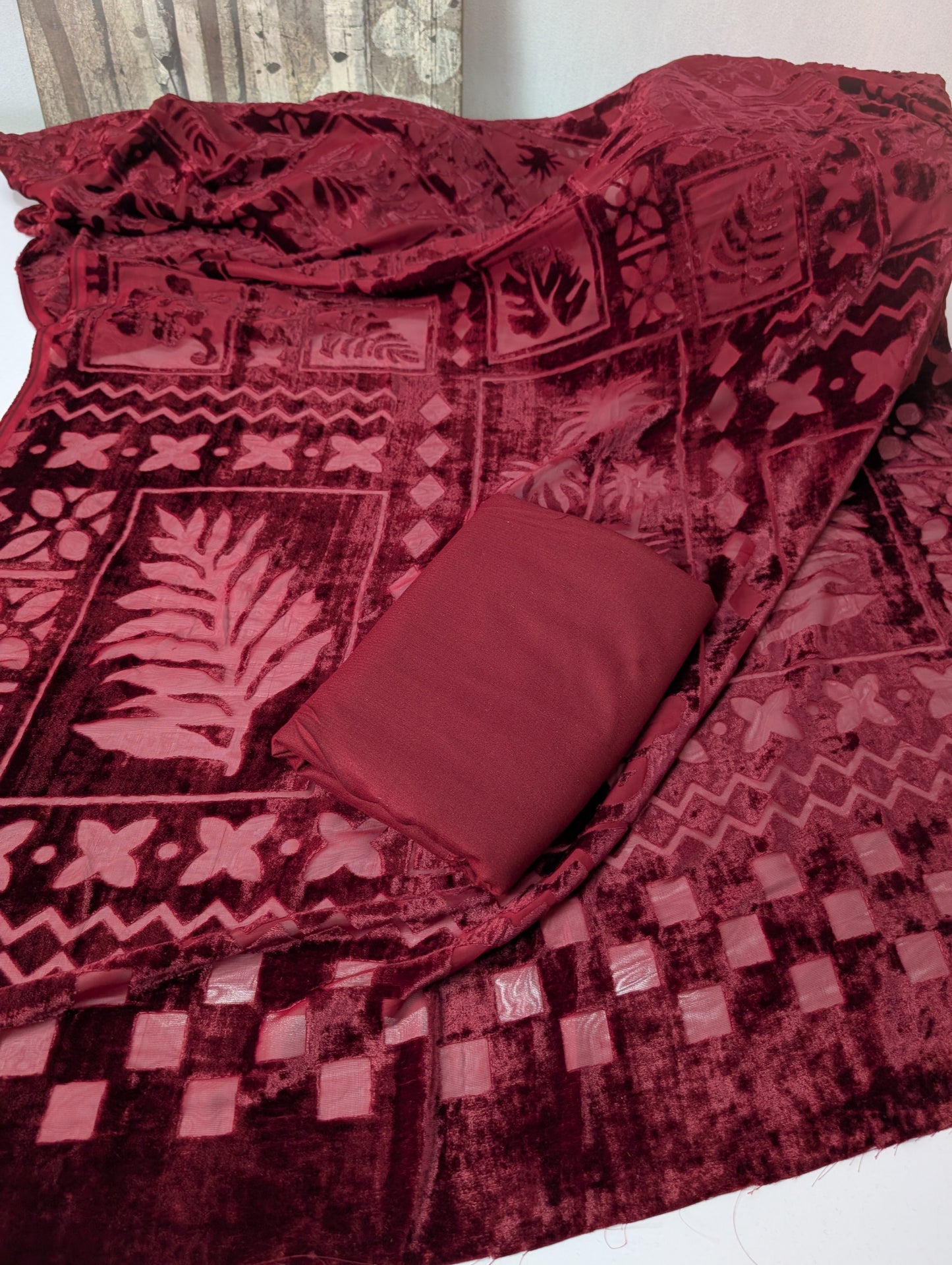 3 Piece Suit | Moonlight Marina with Palachi Shawl | Maroon