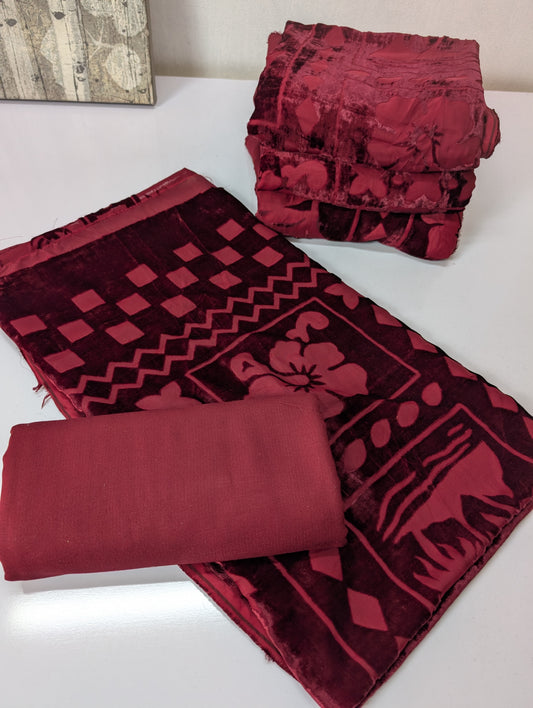 3 Piece Suit | Moonlight Marina with Palachi Shawl | Maroon