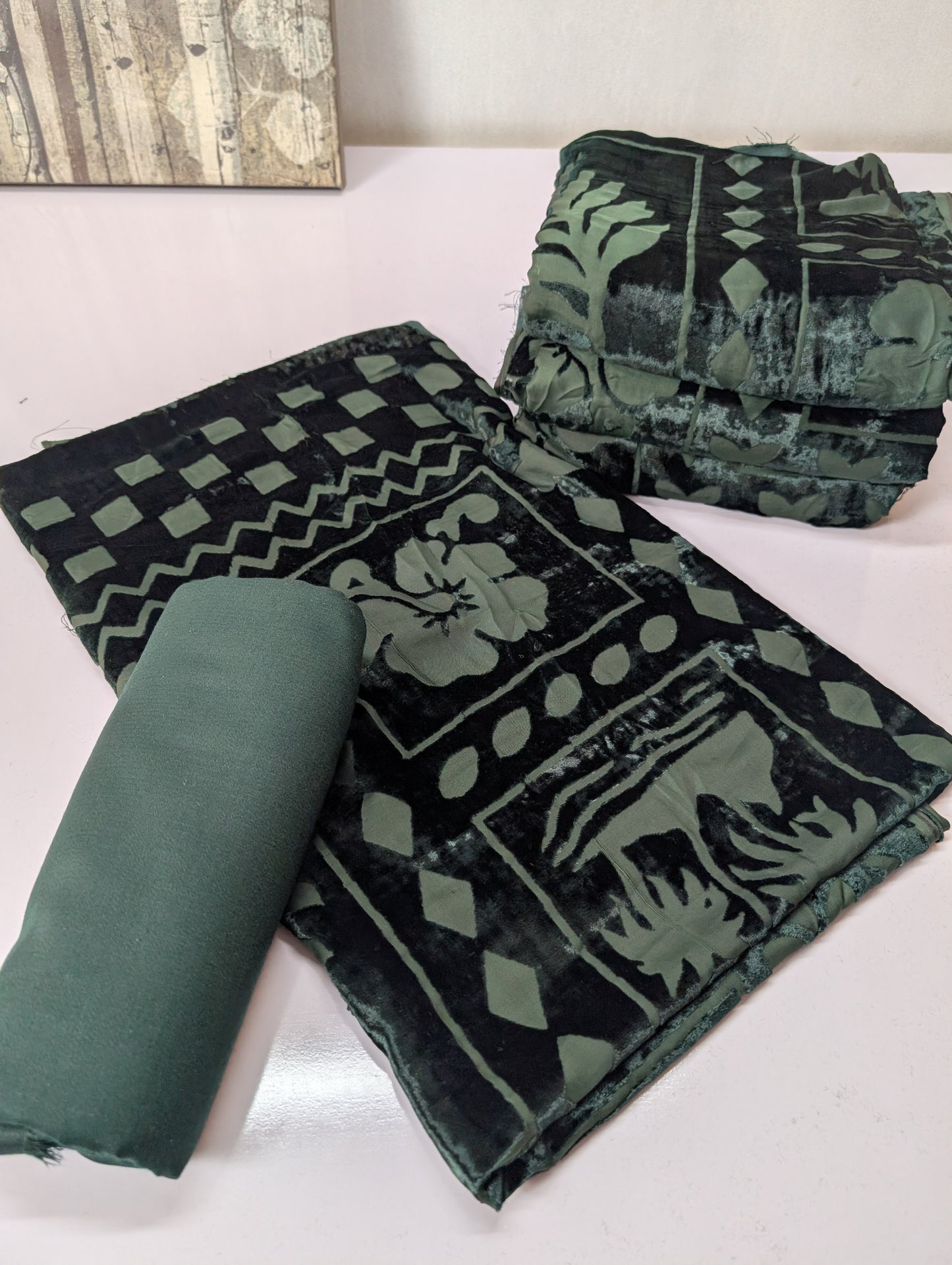 3 Piece Suit | Moonlight Marina with Palachi Shawl | Dark Green