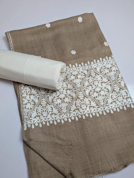 Pashmina 3 Piece Suit | Embroidered Shawl with Plain Suit Marina