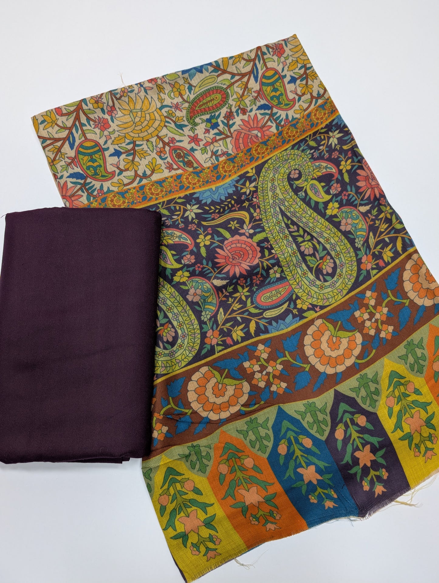 Pashmina 3 Piece Suit | Printed Pashmina Shawl with Marina Plain Suit Perfect Winter Suit